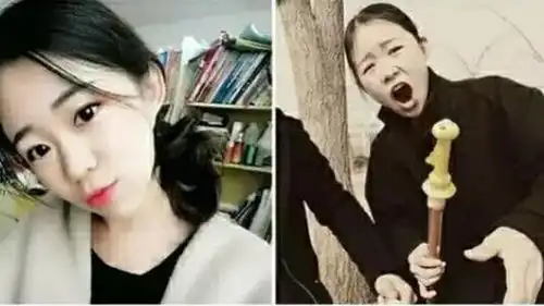 搞笑趣图女生自拍与被男友拍出来的效果对比图
