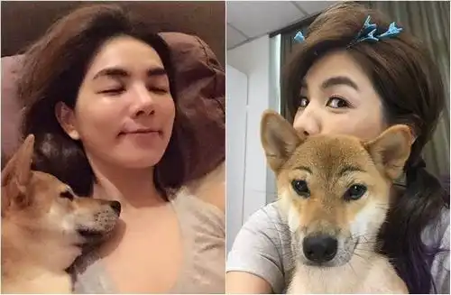 ella晒甜美搞怪自拍与爱犬撞脸
