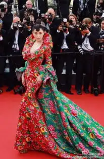 张馨予红绿棉袄礼服亮相戛纳红毯
