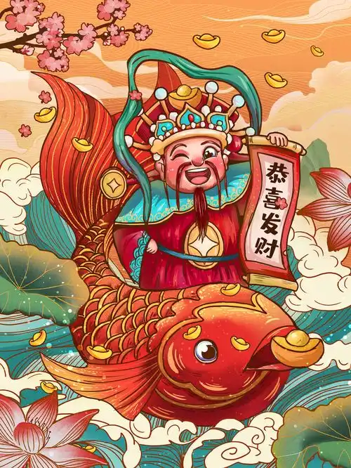 时尚花朵创意高端大气财神锦鲤插画广告素材下载至来源处
