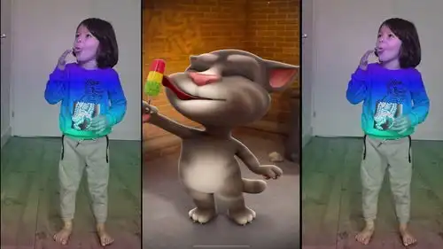 会说话的汤姆猫vs现实世界女孩模仿小汤姆吃冰棍,搞笑篇
