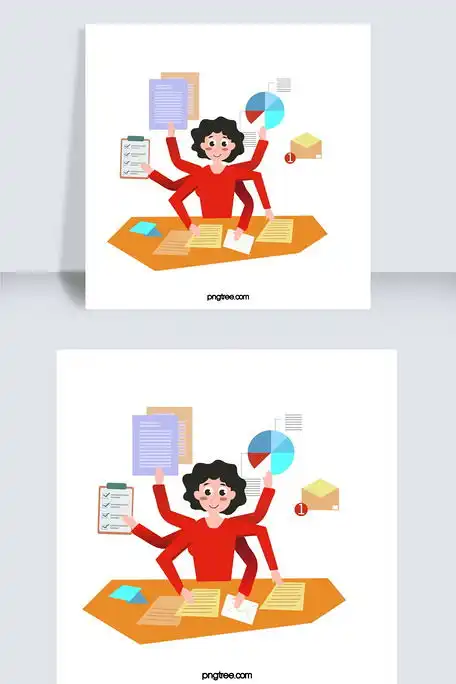 卡通手绘女人工作忙图图片素材psd分层格式免费下载不规则图形大全
