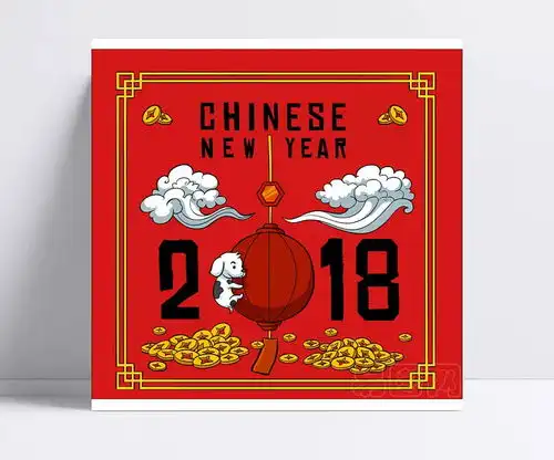 狗和灯笼贺卡金币,2018年,狗,云朵,灯笼,贺卡,狗年,春节快乐,矢量图,ai格式人偶剧团
