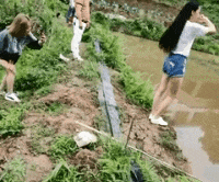 搞笑gif姑娘为了拍个好视频,这也是拼了
