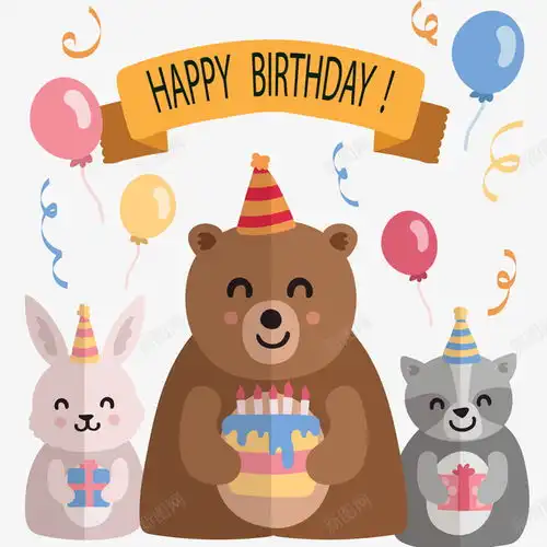 可爱动物生日贺卡设计图片免费下载页面网页平面电商创意素材生日贺卡素材
