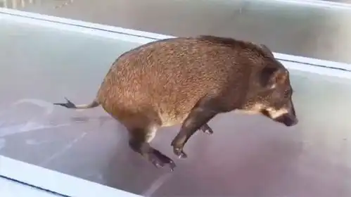 一只野猪误闯玻璃天桥,下面发生的事太搞笑,镜头全程记录
