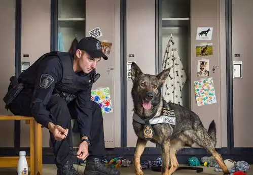 威猛警犬的逗趣工作组照
