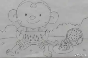 西瓜简笔画图片大全简笔画猴子吃西瓜的画法
