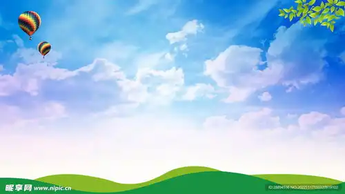 蓝天草地热气球升空绿色背景设计图
