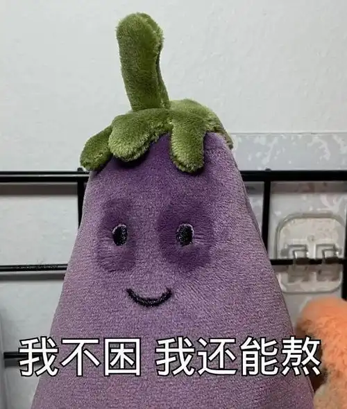 茄子表情包我不困我还能熬
