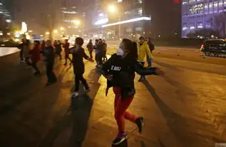 北京大妈不惧雾霾红色预警戴口罩跳广场舞
