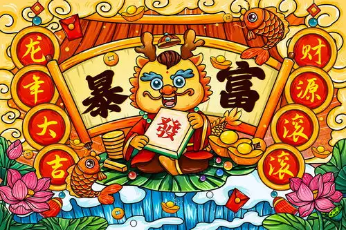 国潮龙年财神龙鲤鱼跃龙门暴富麻将手绘插画图片素材下载psd格式熊猫办公
