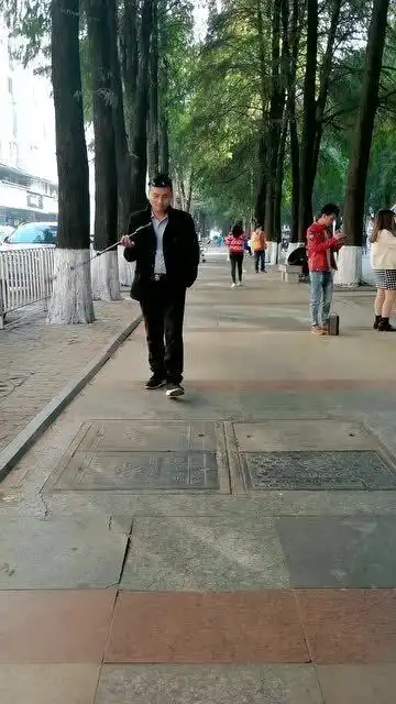 小伙子假装盲人恶搞路人,结果直接撞上电线杆
