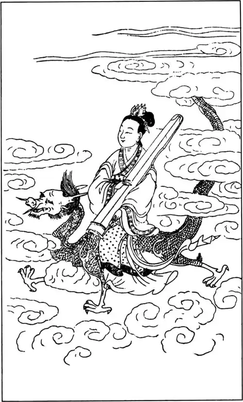 古代人物白描图谱云中骑着神兽的仙女y22367
