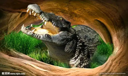 鳄鱼3d立体画背景墙壁图片
