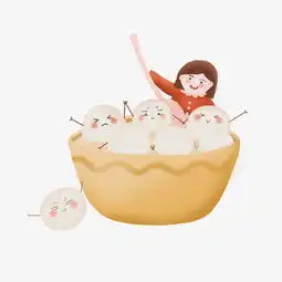 元宵可爱手绘汤圆和女孩图片素材其他格式下载装饰图案大全

