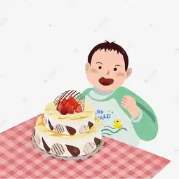 正在吃蛋糕的流口水的小男孩手绘插画免抠png素材图片免费下载千库网
